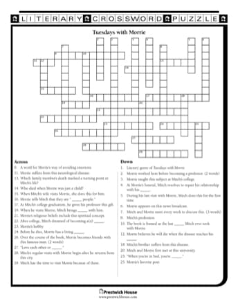 Tuesdays with Morrie Crossword Puzzle prestwickhouse com